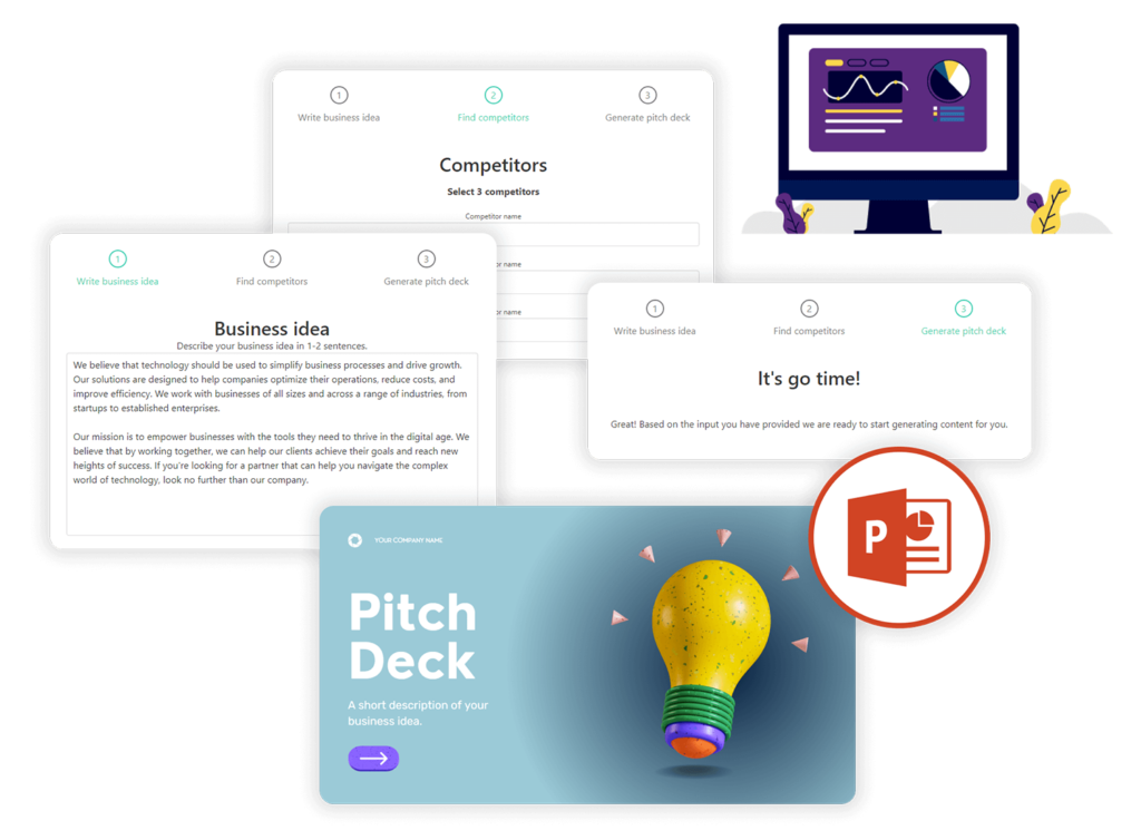 Feature pitch deck creator screens