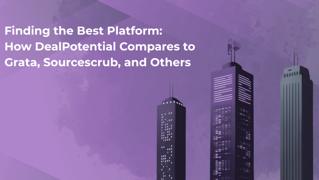 Illustration of futuristic skyscrapers against a purple sky, symbolizing innovation and data-driven business growth. One tower features digital patterns resembling code and signals, representing AI and tech-driven finance