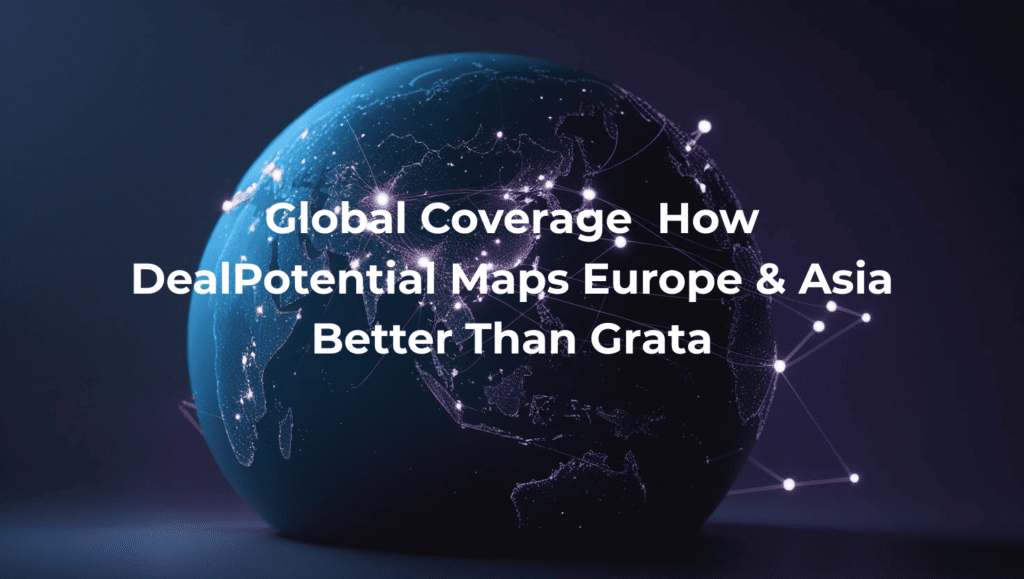 Digital globe highlighting data connections across Europe and Asia, with bright nodes symbolizing real-time investment intelligence. The Western Hemisphere remains dark, emphasizing regional coverage gaps.