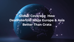 Digital globe highlighting data connections across Europe and Asia, with bright nodes symbolizing real-time investment intelligence. The Western Hemisphere remains dark, emphasizing regional coverage gaps.