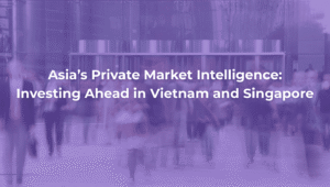 Blurred crowd of business professionals walking outside a glass office building, symbolizing market movement and emerging signals in private markets.