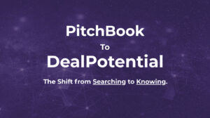 Abstract AI background in deep purple tones symbolizing the shift from PitchBook to DealPotential, representing data connectivity and intelligent due diligence.