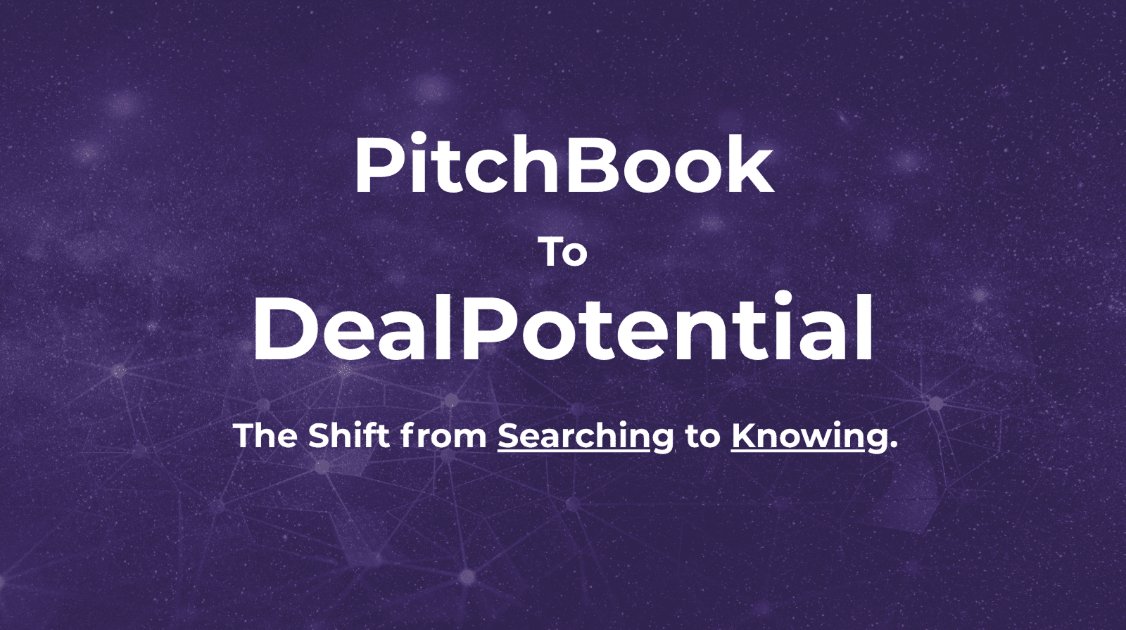 Abstract AI background in deep purple tones symbolizing the shift from PitchBook to DealPotential, representing data connectivity and intelligent due diligence.