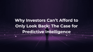 A person stands facing a glowing horizon of connected data lines and points in shades of purple, symbolizing forward-looking insight and predictive intelligence.