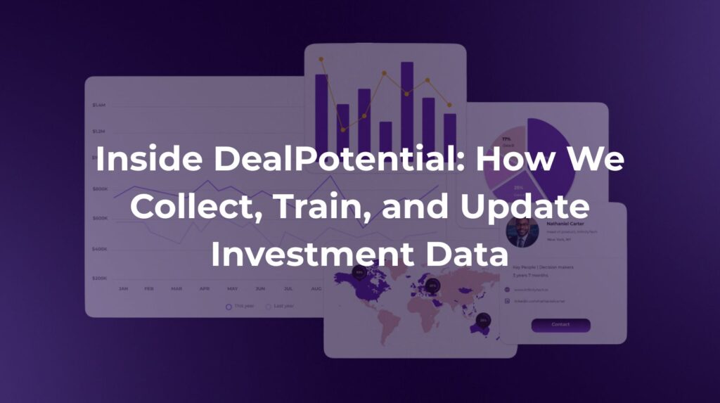 Investment data intelligence visuals showing charts, maps, and analytics in DealPotential’s dashboard style.